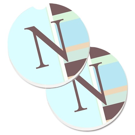 Carolines Treasures Letter N Initial Monogram Blue Stripes Cup Holder Car Coaster, 2PK CJ1003-NCARC